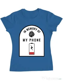 Tricou ADLER dama In memory of my phone Albastru azuriu