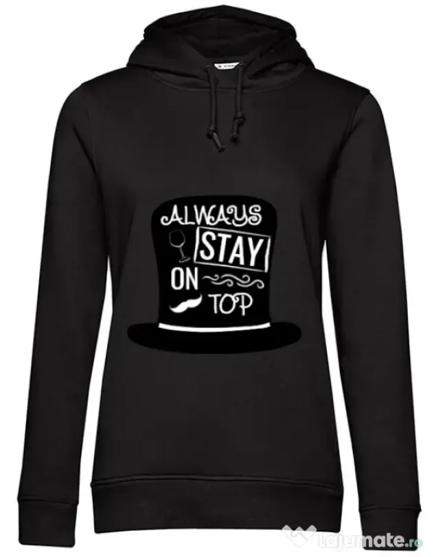 Hoodie dama cu gluga Stay on top Negru