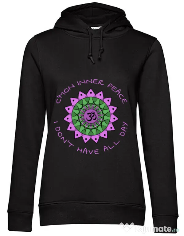 Hoodie dama cu gluga C’mon inner peace Negru