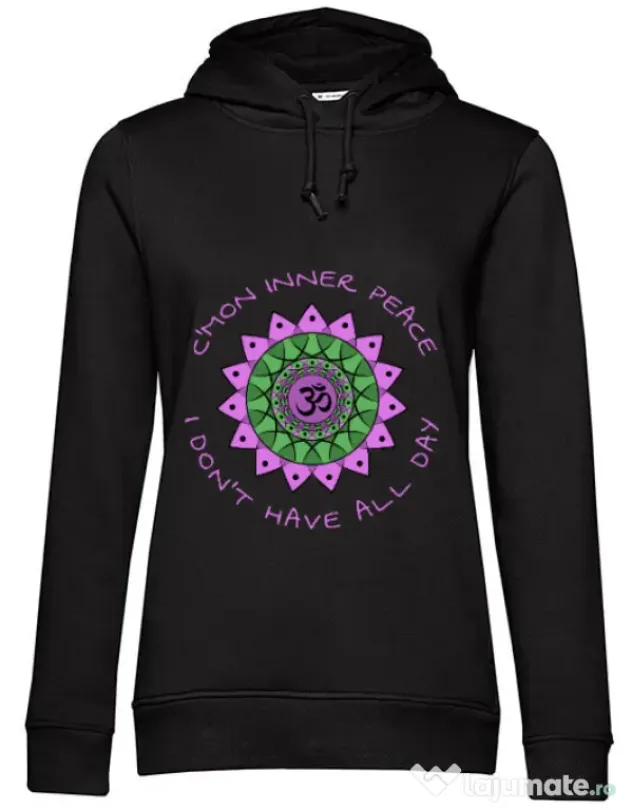 Hoodie dama cu gluga C’mon inner peace Negru