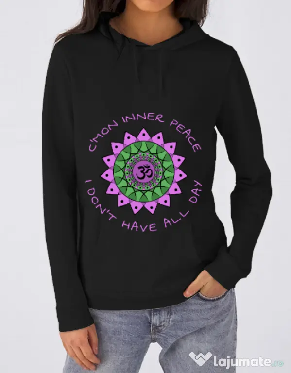 Hoodie dama cu gluga C’mon inner peace Negru