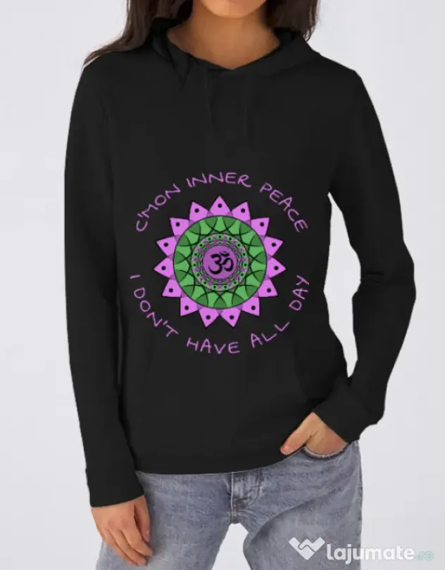 Hoodie dama cu gluga C’mon inner peace Negru