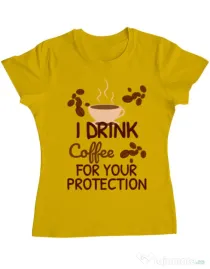 Tricou ADLER dama Coffee for protection Galben