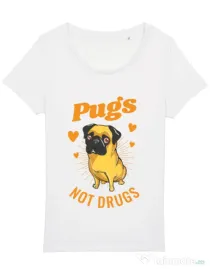 Tricou STANLEY STELLA dama Pugs not drugs Alb