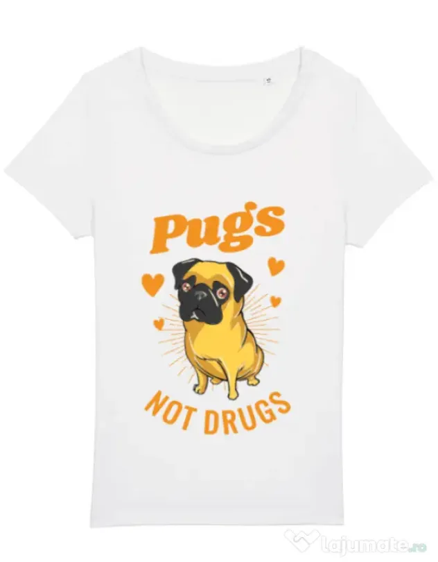 Tricou STANLEY STELLA dama Pugs not drugs Alb