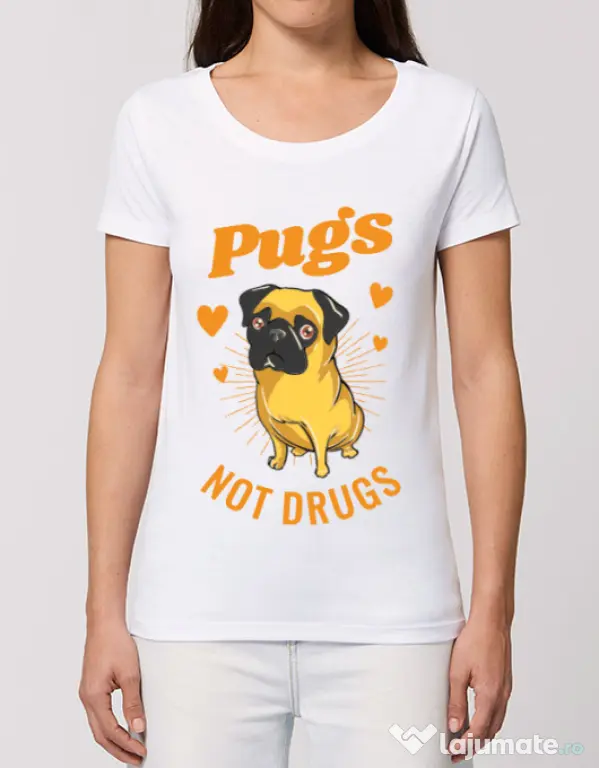 Tricou STANLEY STELLA dama Pugs not drugs Alb