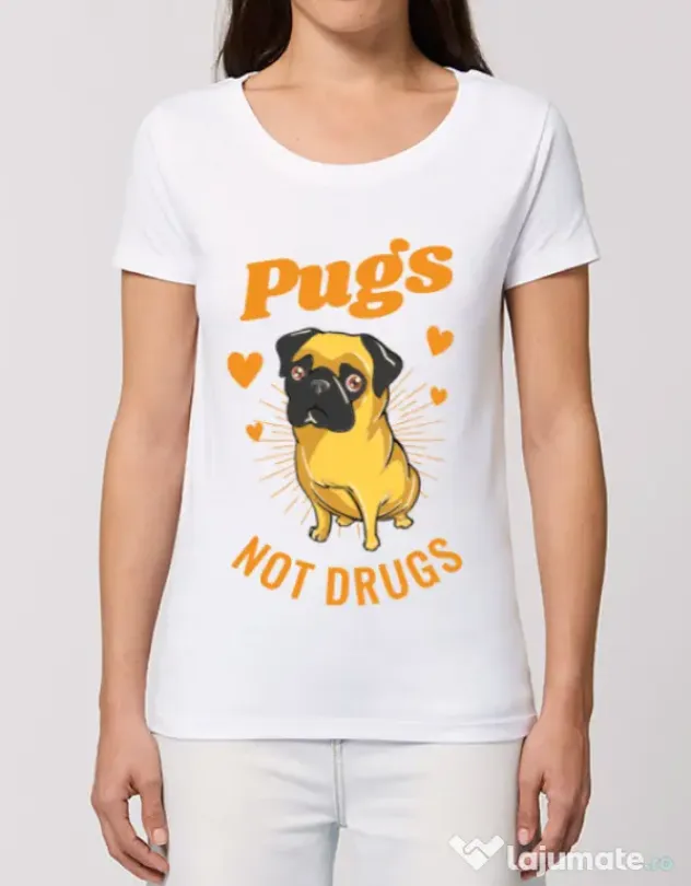 Tricou STANLEY STELLA dama Pugs not drugs Alb