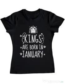Tricou ADLER dama Kings are born in january Negru
