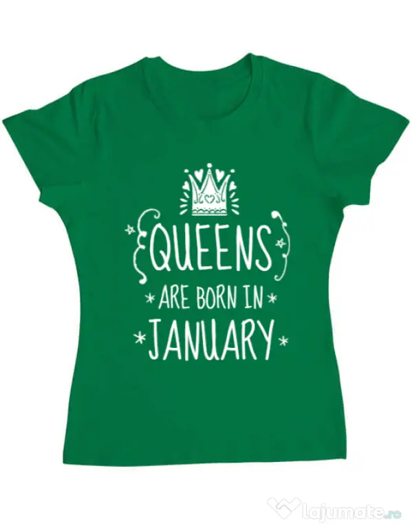 Tricou ADLER dama Queens are born in january Verde mediu