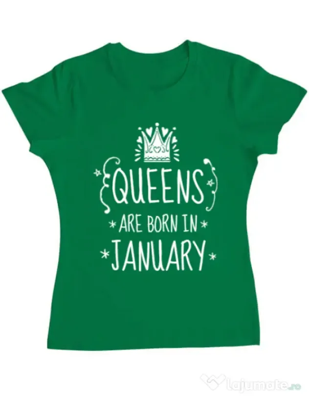 Tricou ADLER dama Queens are born in january Verde mediu