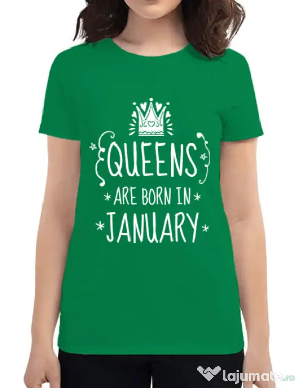 Tricou ADLER dama Queens are born in january Verde mediu