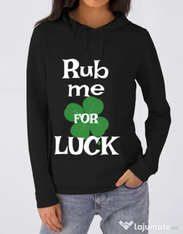 Hoodie dama cu gluga Rub me for luck Negru