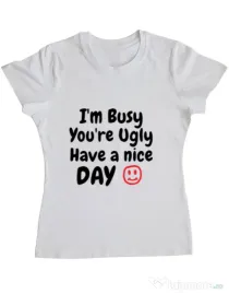 Tricou ADLER dama I am busy Alb