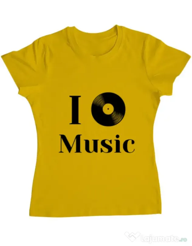 Tricou ADLER dama I love music Galben