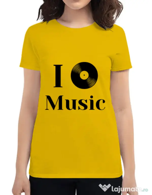 Tricou ADLER dama I love music Galben