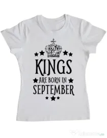 Tricou ADLER dama Kings are born in september Alb