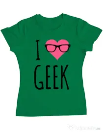 Tricou ADLER dama I love geek Verde mediu