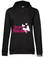 Hoodie dama cu gluga Bonjour bitches Negru