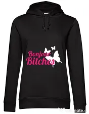 Hoodie dama cu gluga Bonjour bitches Negru 