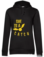 Hoodie dama cu gluga She is a catch Negru 