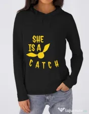Hoodie dama cu gluga She is a catch Negru 