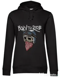 Hoodie dama cu gluga Born to ride Negru