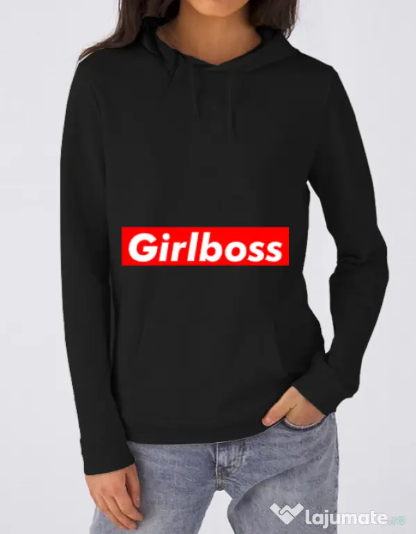 Hoodie dama cu gluga Girlboss Negru
