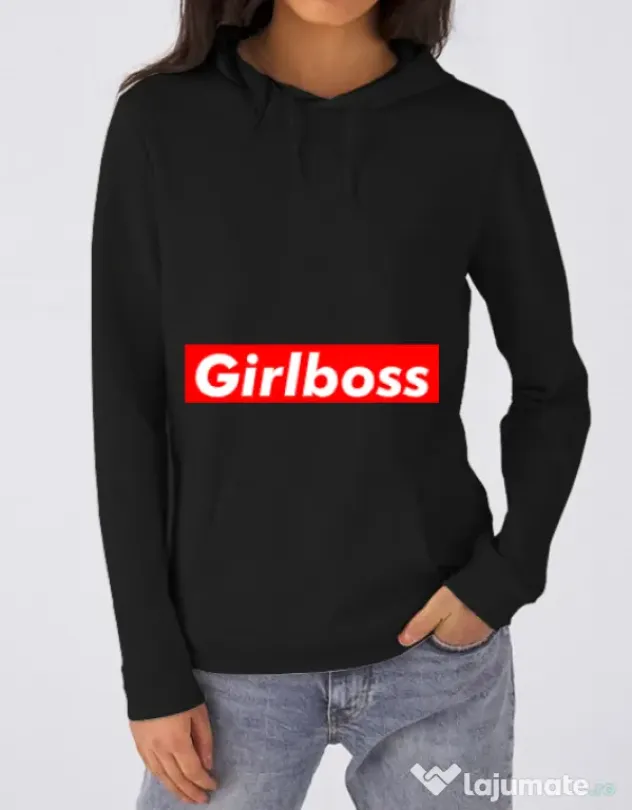 Hoodie dama cu gluga Girlboss Negru