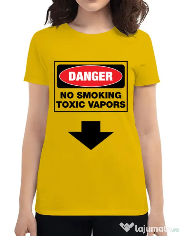Tricou ADLER dama Danger No Smoking Galben