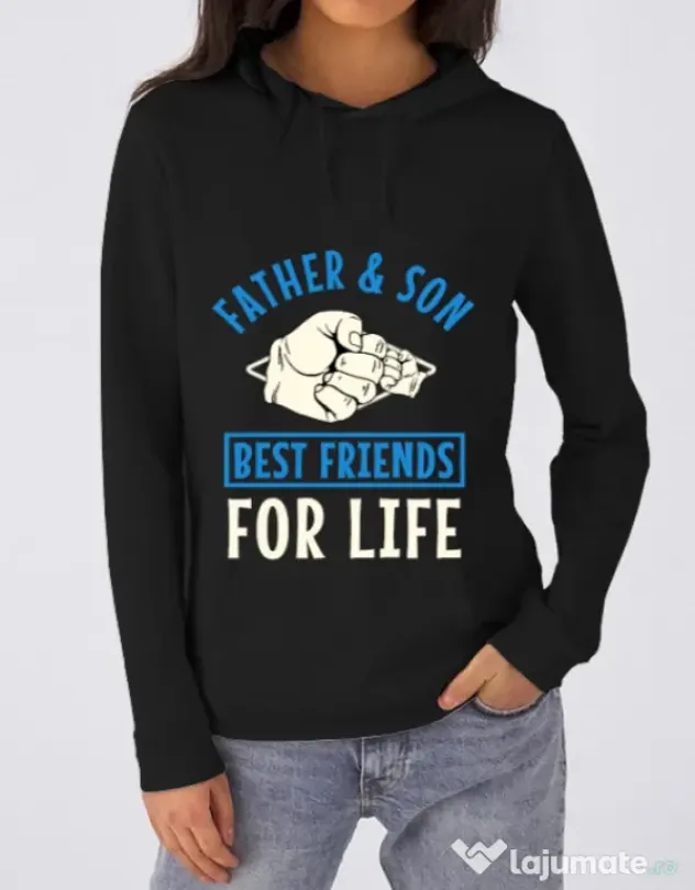 Hoodie dama cu gluga Father and son Negru