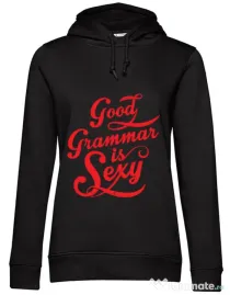 Hoodie dama cu gluga Good grammar Negru