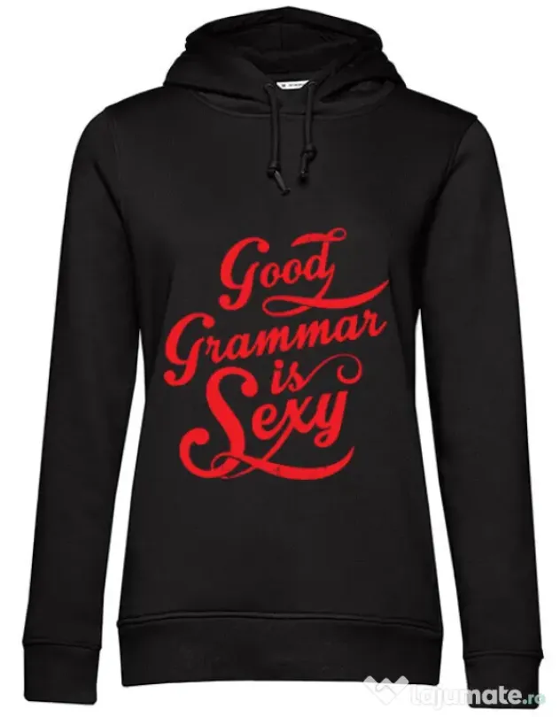 Hoodie dama cu gluga Good grammar Negru