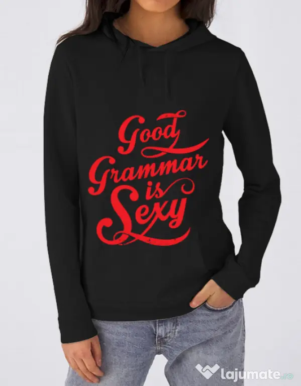 Hoodie dama cu gluga Good grammar Negru