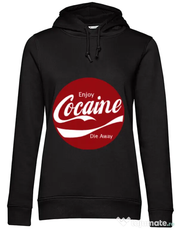 Hoodie dama cu gluga Enjoy cocaine Negru
