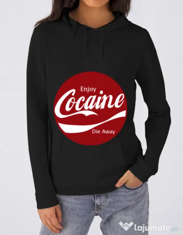 Hoodie dama cu gluga Enjoy cocaine Negru