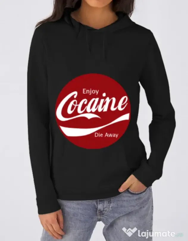 Hoodie dama cu gluga Enjoy cocaine Negru