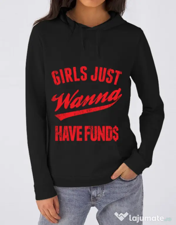 Hoodie dama cu gluga Girls wanna have funds Negru