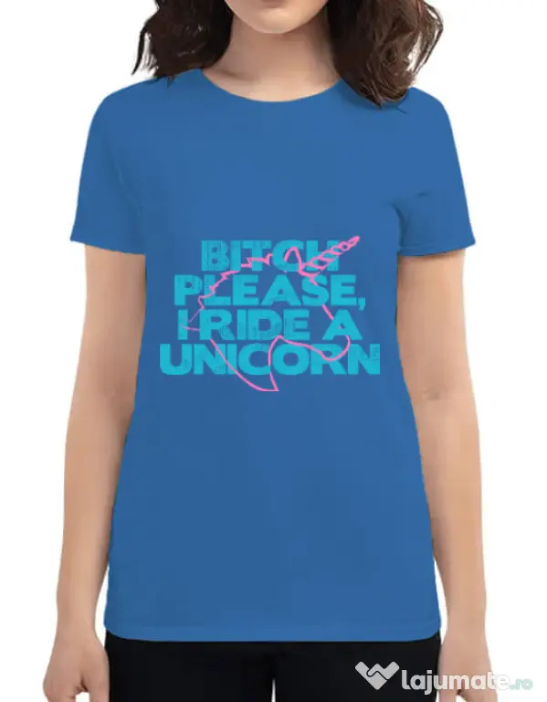 Tricou ADLER dama I ride a unicorn Albastru azuriu