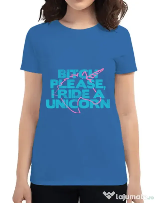 Tricou ADLER dama I ride a unicorn Albastru azuriu