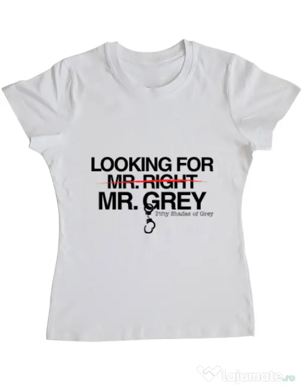 Tricou ADLER dama Looking for Mr Grey Alb