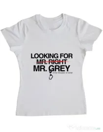Tricou ADLER dama Looking for Mr Grey Alb