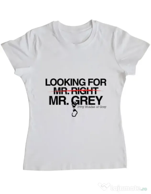 Tricou ADLER dama Looking for Mr Grey Alb