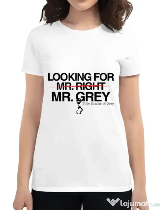 Tricou ADLER dama Looking for Mr Grey Alb