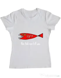 Tricou ADLER dama This fish can kill you Alb