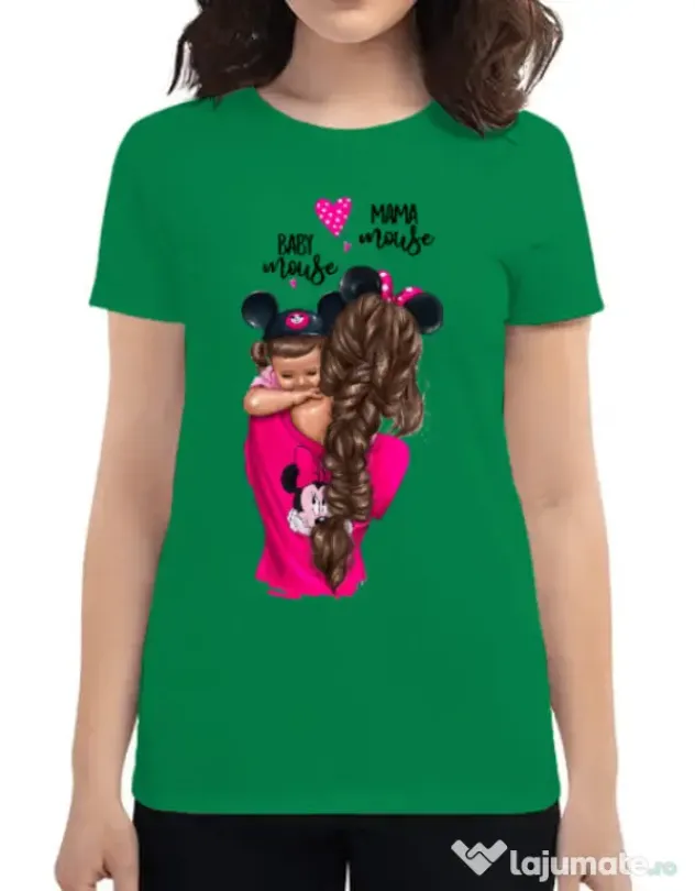 Tricou ADLER dama Mama and baby Mouse Verde mediu