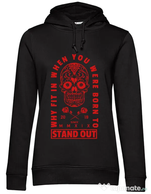 Hoodie dama cu gluga Born to stand out Negru