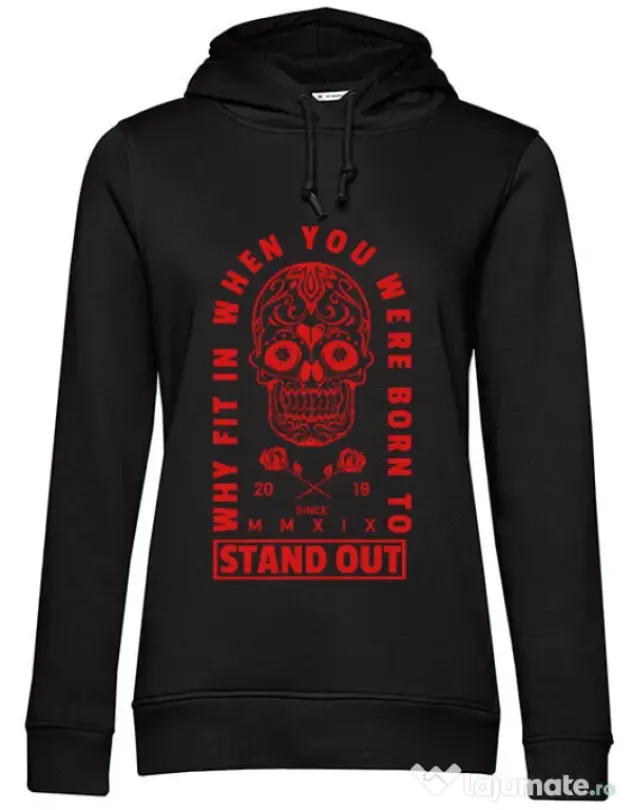 Hoodie dama cu gluga Born to stand out Negru