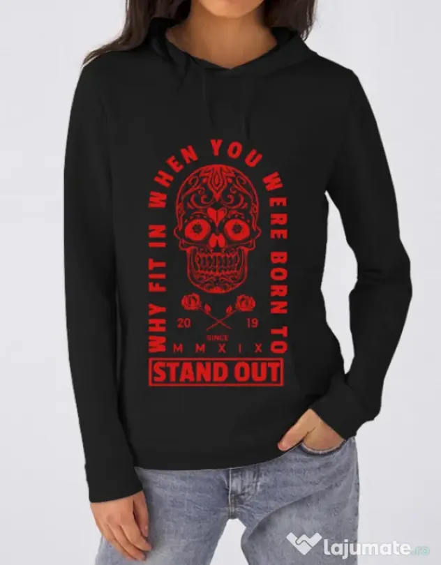 Hoodie dama cu gluga Born to stand out Negru