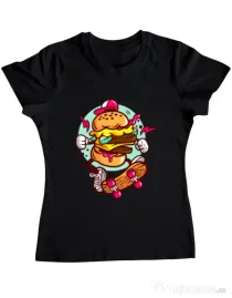 Tricou ADLER dama Burger Skater Negru