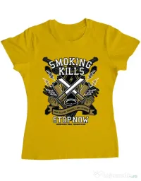 Tricou ADLER dama Smoking Kills Galben